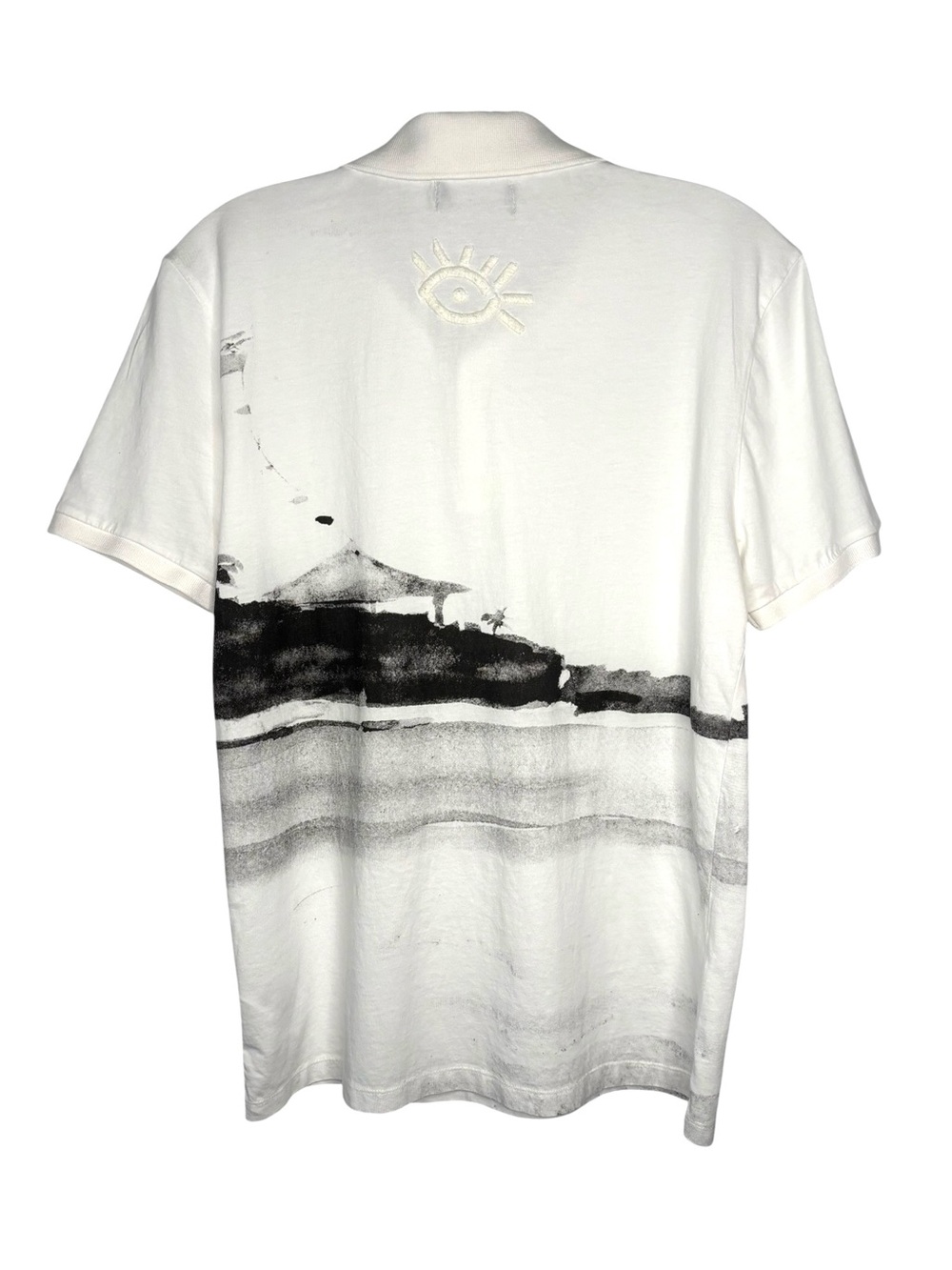 Desigual White Polo with Black Monochrome‎ Landscape Print Cotton NWOT Small - Picture 2 of 6